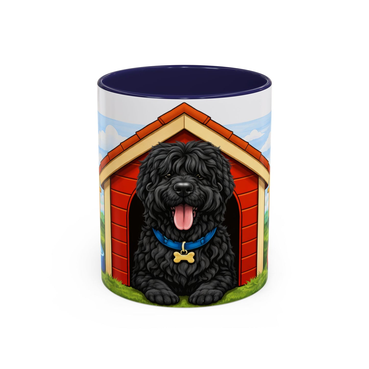 Black Russian Terrier -- Red Doghouse Accent Coffee Cup (11/15 oz)