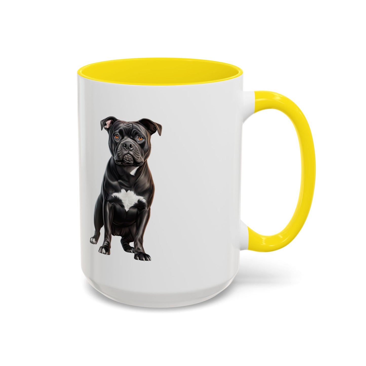 Staffordshire Bull Terrier Accent Coffee Mug — Cute Black Pitbull Dog Portrait (11/15 oz)