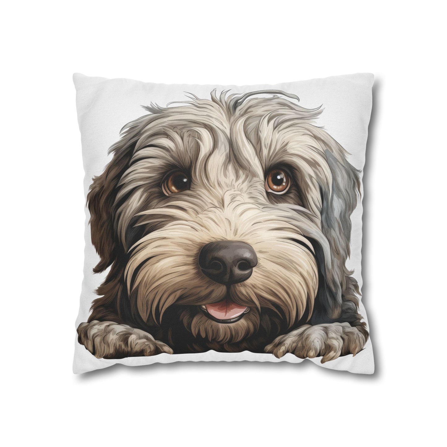 Bergamasco Face Throw Pillowcase — Playful Doodle Pet Decor