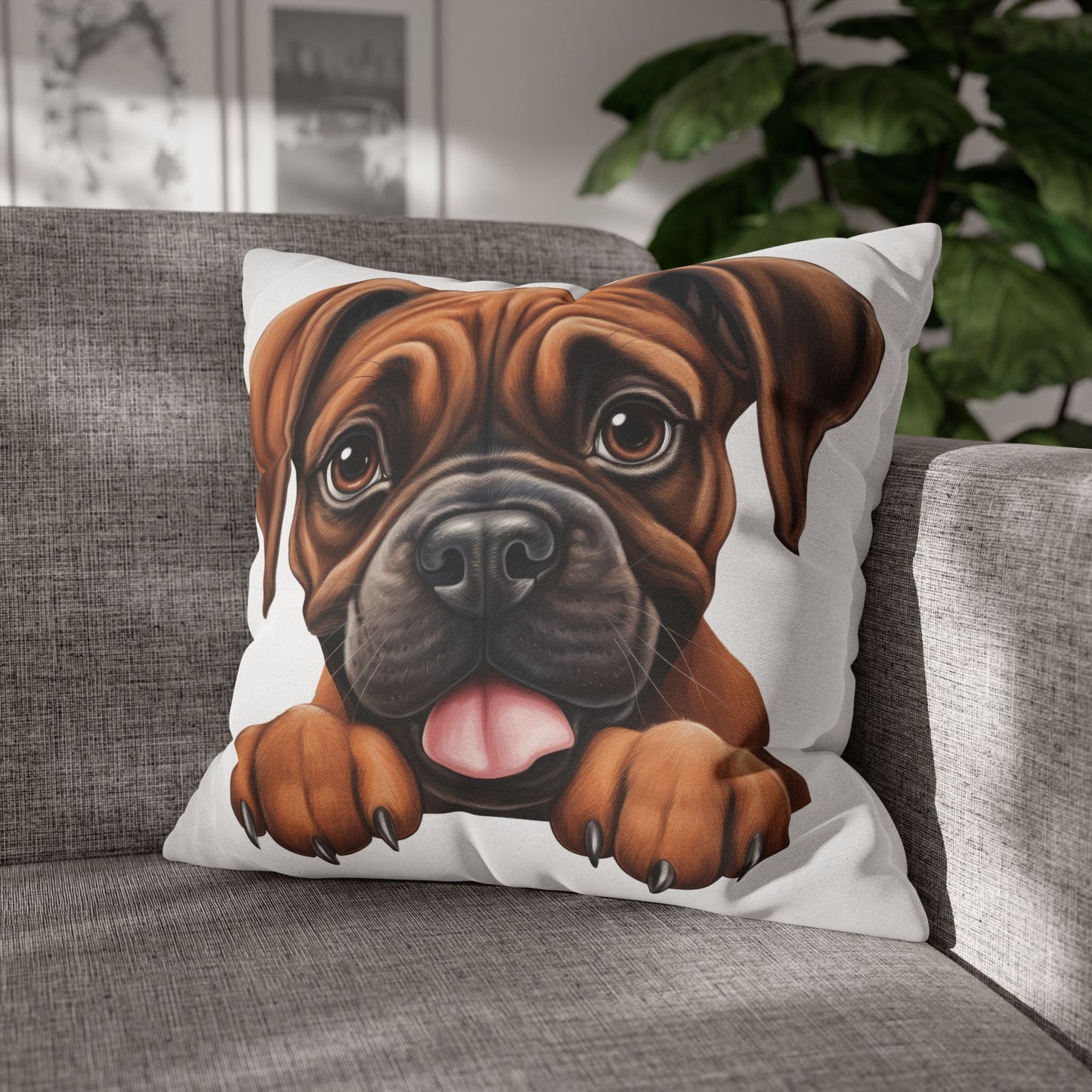 Brown Boxer Decorative Pillowcase — Cute Dog Throw Pillow Cover
