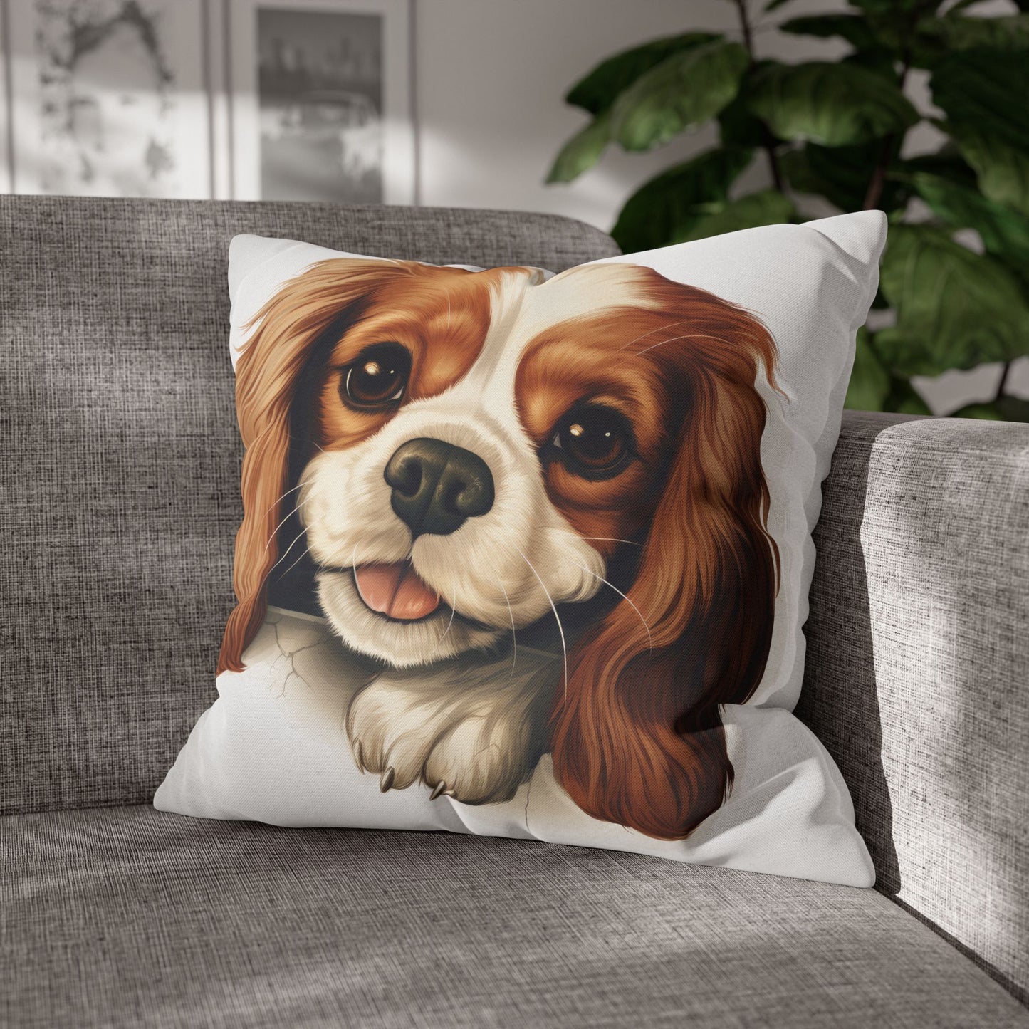 Cavalier King Charles Throw Pillow — Cute Dog Face Square Pillowcase