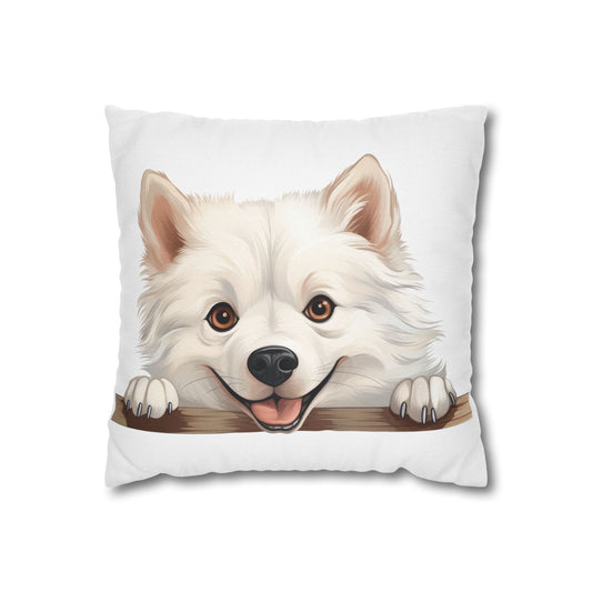 American Eskimo Dog Throw Pillow — Adorable Peeking Puppy Decorative Pillowcase