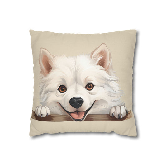 American Eskimo Dog Throw Pillow — Adorable Peeking Puppy Decorative Pillowcase
