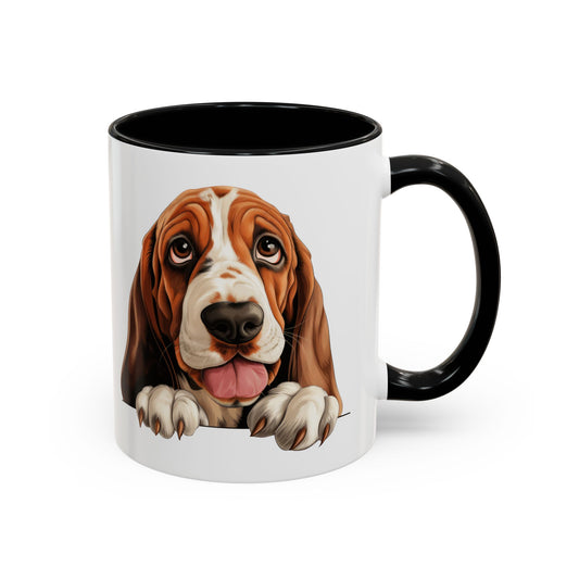 Basset Hound Accent Coffee Mug — Cute Dog Paw Peeking Design (11/15oz)