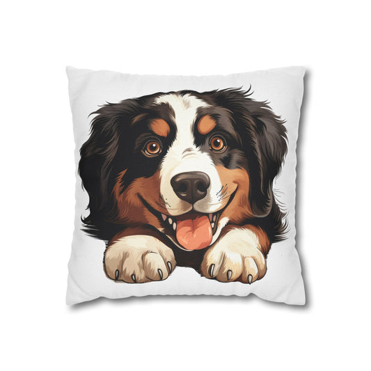 Bernese Mountain Dog Throw Pillowcase — Cute Paw Print Pet Pillow Cover