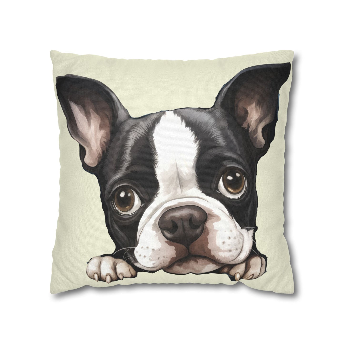 Boston Terrier Decorative Throw Pillow - Cute Peeking Dog Accent Cushion