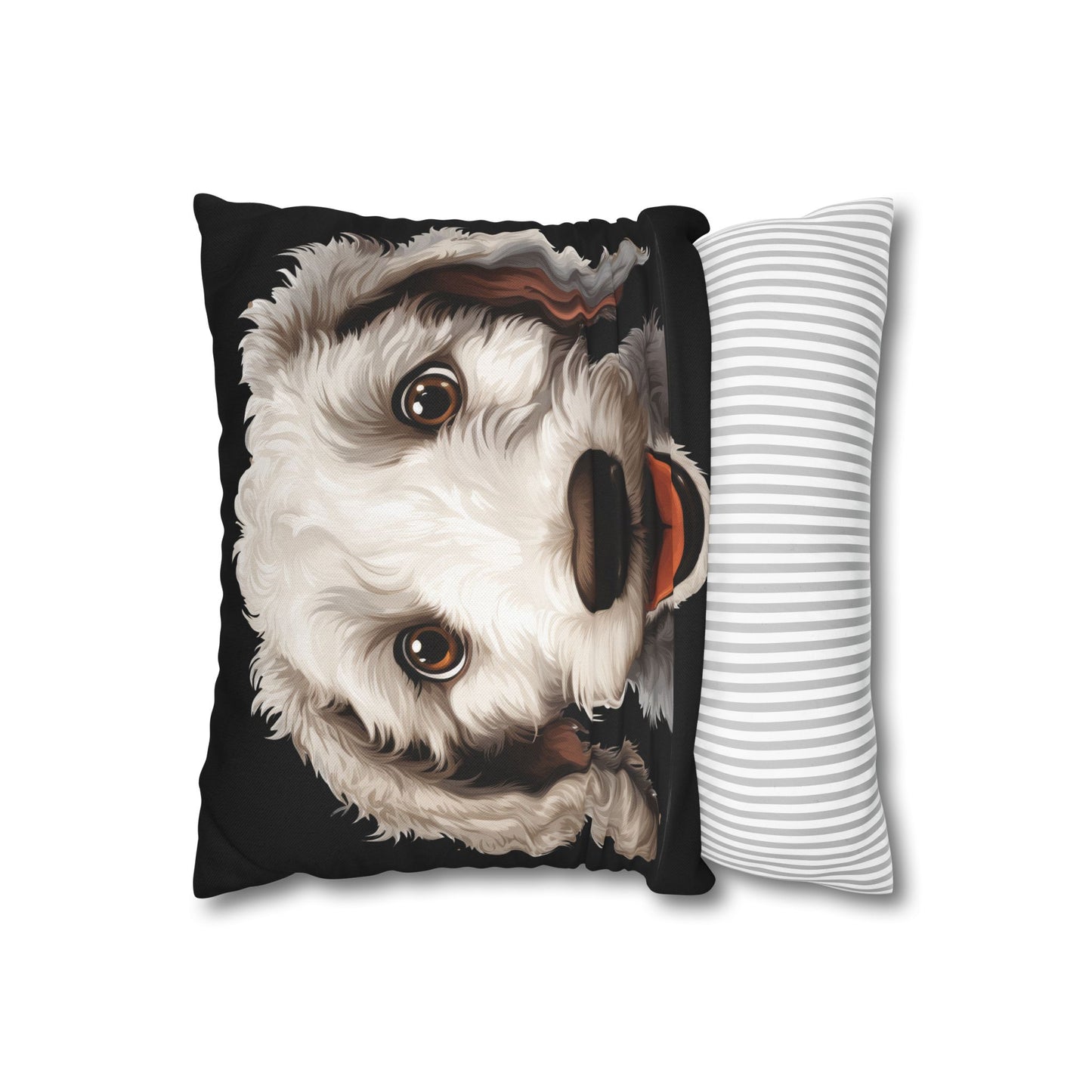 Bedlington Terrier Face Throw Pillow — Whimsical Pet Portrait Cushion Cover