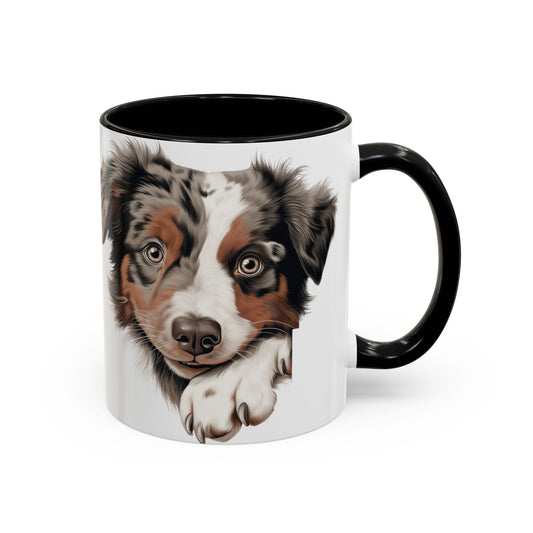 Australian Shepherd Accent Coffee Mug — Cute Dog Face Coffee Cup (11/15oz)