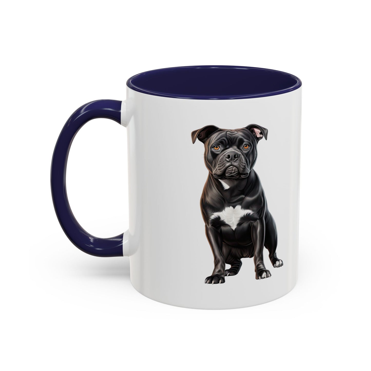 Staffordshire Bull Terrier Accent Coffee Mug — Cute Black Pitbull Dog Portrait (11/15 oz)