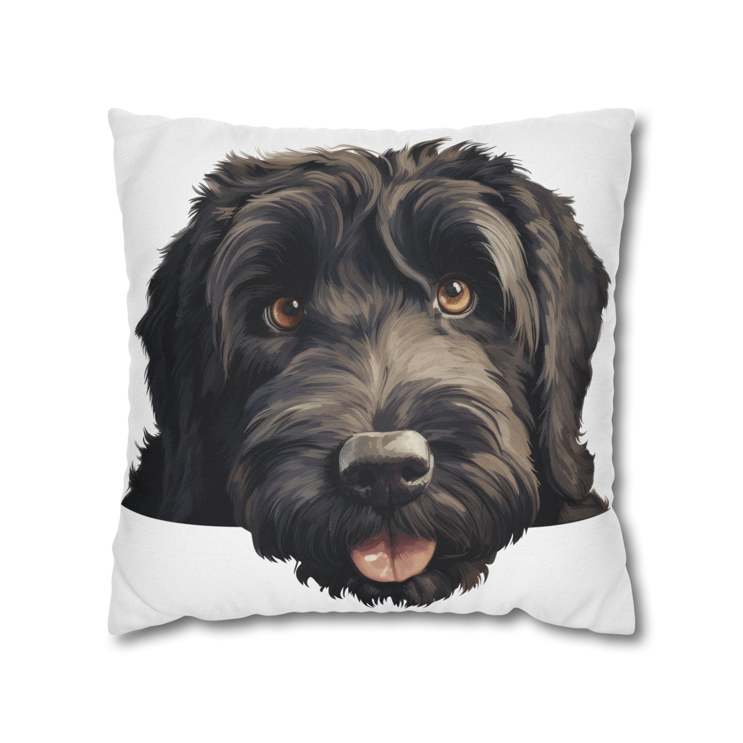 Black Russian Terrier Face Throw Pillow — Cute Dog Portrait Decorative Pillowcase