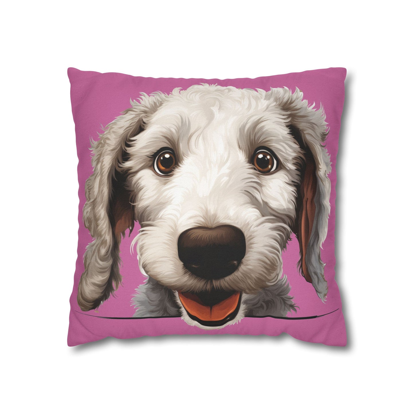 Bedlington Terrier Face Throw Pillow — Whimsical Pet Portrait Cushion Cover