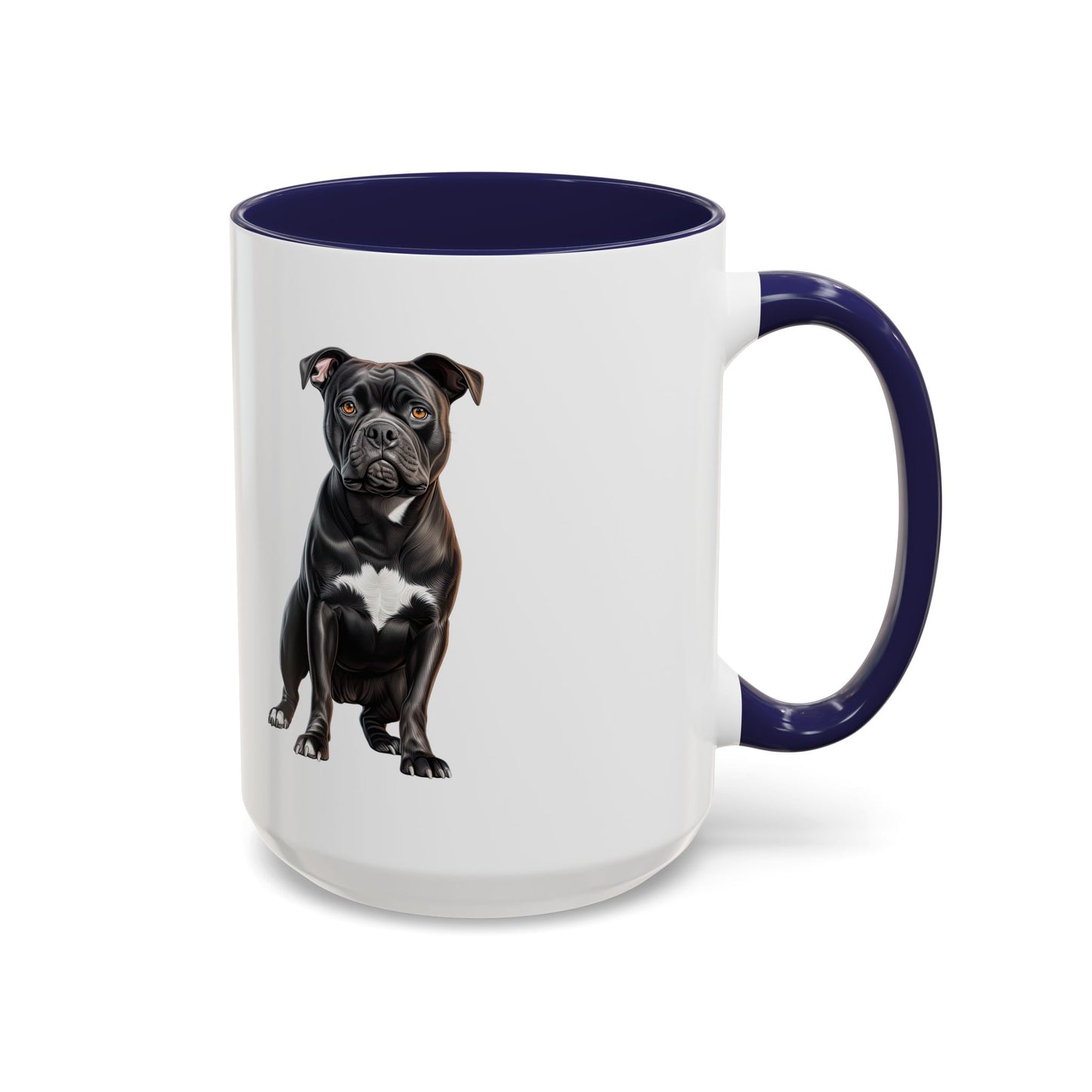 Staffordshire Bull Terrier Accent Coffee Mug — Cute Black Pitbull Dog Portrait (11/15 oz)