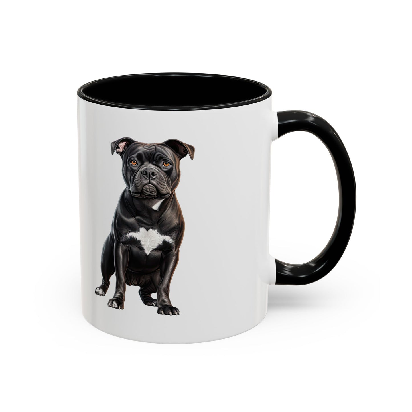 Staffordshire Bull Terrier Accent Coffee Mug — Cute Black Pitbull Dog Portrait (11/15 oz)