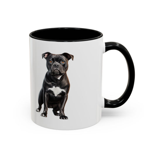 Staffordshire Bull Terrier Accent Coffee Mug — Cute Black Pitbull Dog Portrait (11/15 oz)