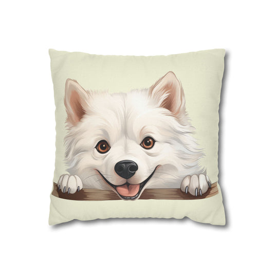 American Eskimo Dog Throw Pillow — Adorable Peeking Puppy Decorative Pillowcase