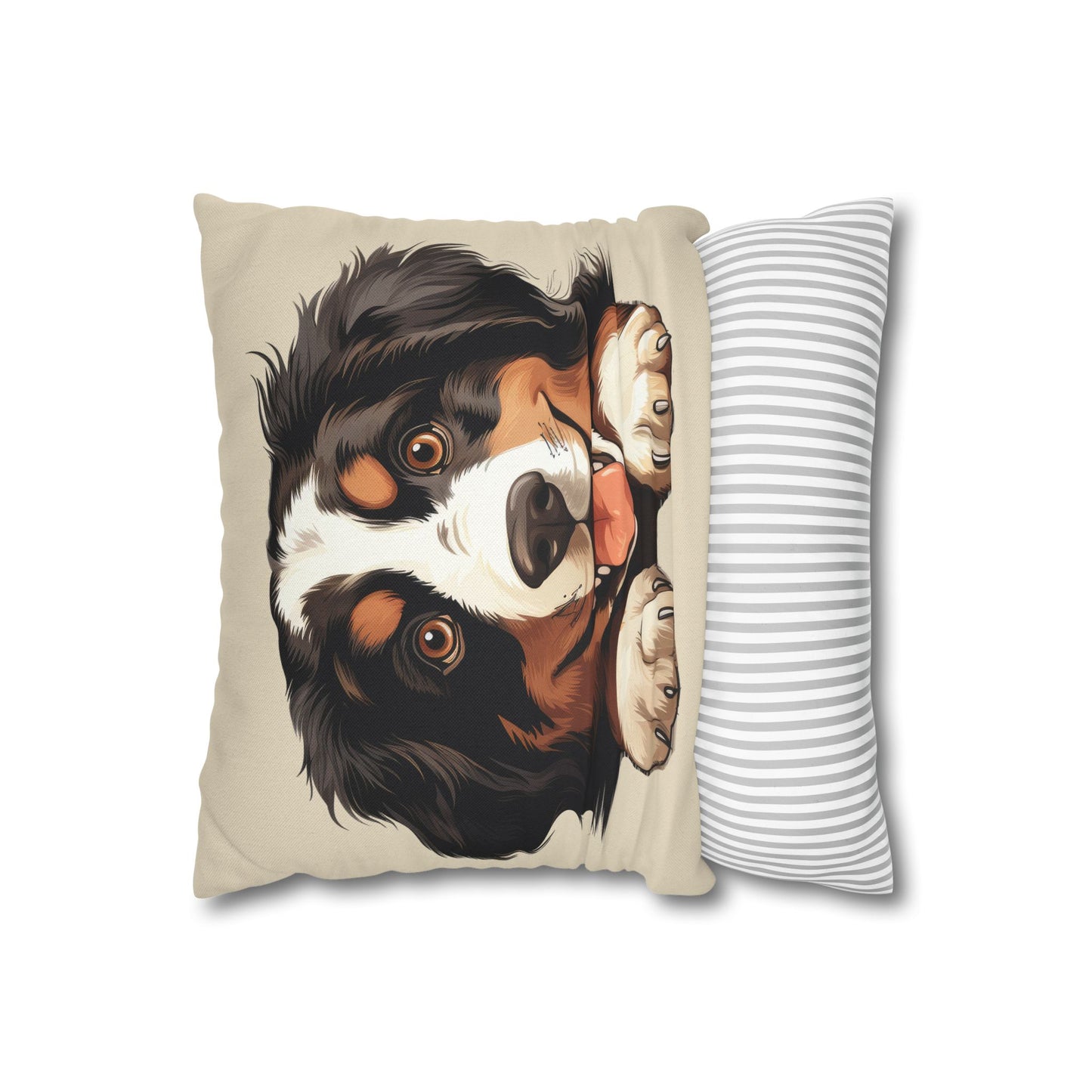 Bernese Mountain Dog Throw Pillowcase — Cute Paw Print Pet Pillow Cover