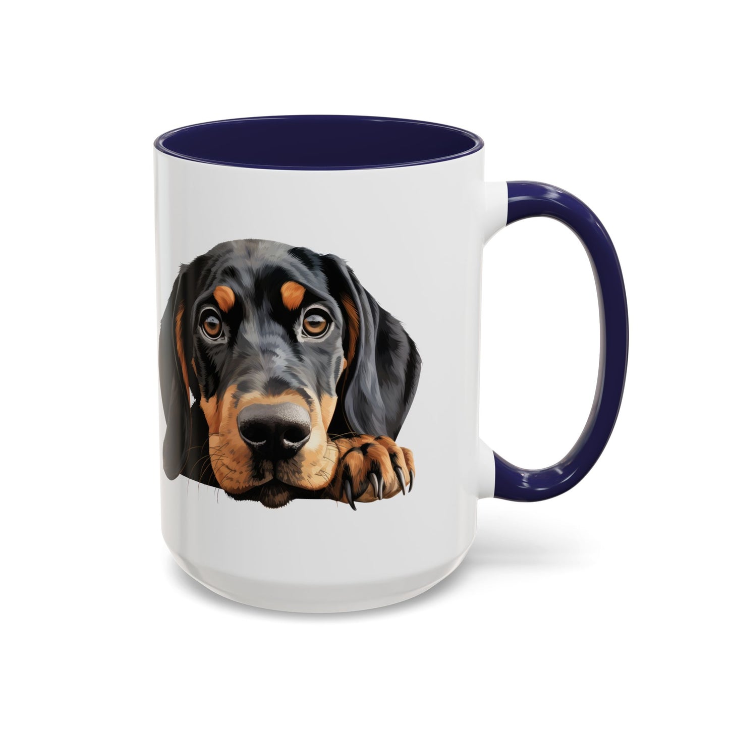 Black and Tan Coonhound Accent Coffee Mug — Cute Pawing Dog Face 11/15oz