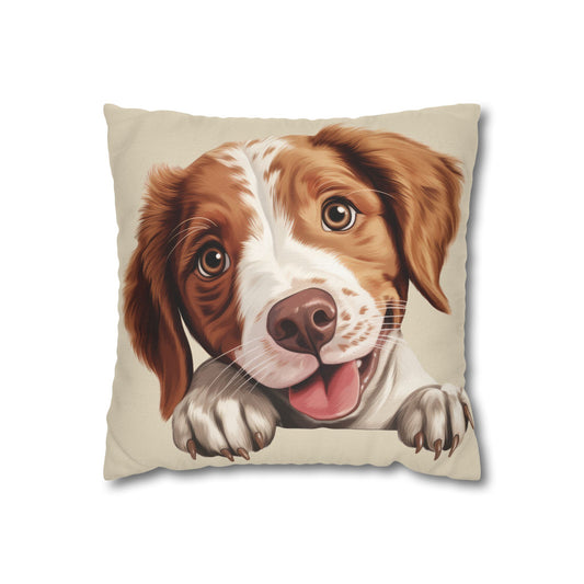 Brittany Throw Pillowcase — Adorable Brown Dog Decorative Pillow Cover