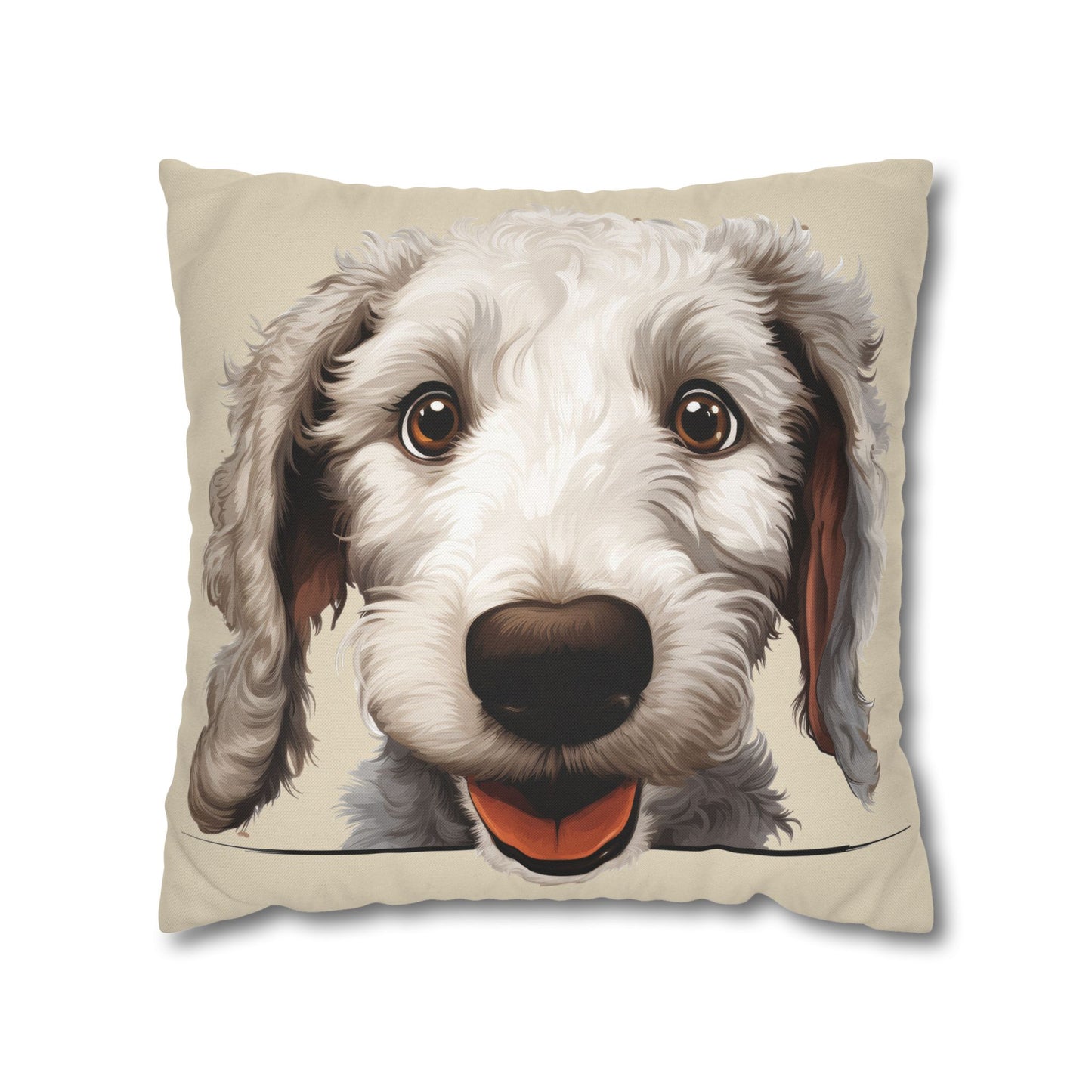 Bedlington Terrier Face Throw Pillow — Whimsical Pet Portrait Cushion Cover