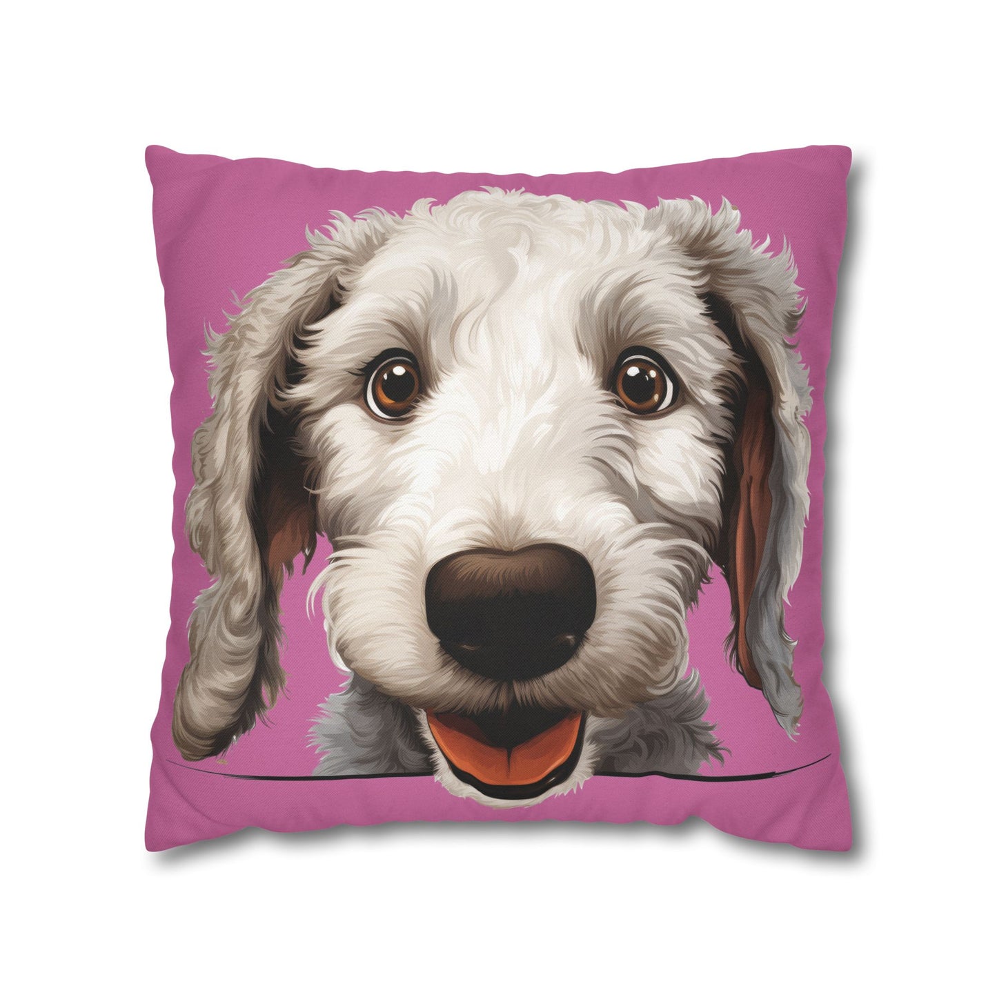 Bedlington Terrier Face Throw Pillow — Whimsical Pet Portrait Cushion Cover