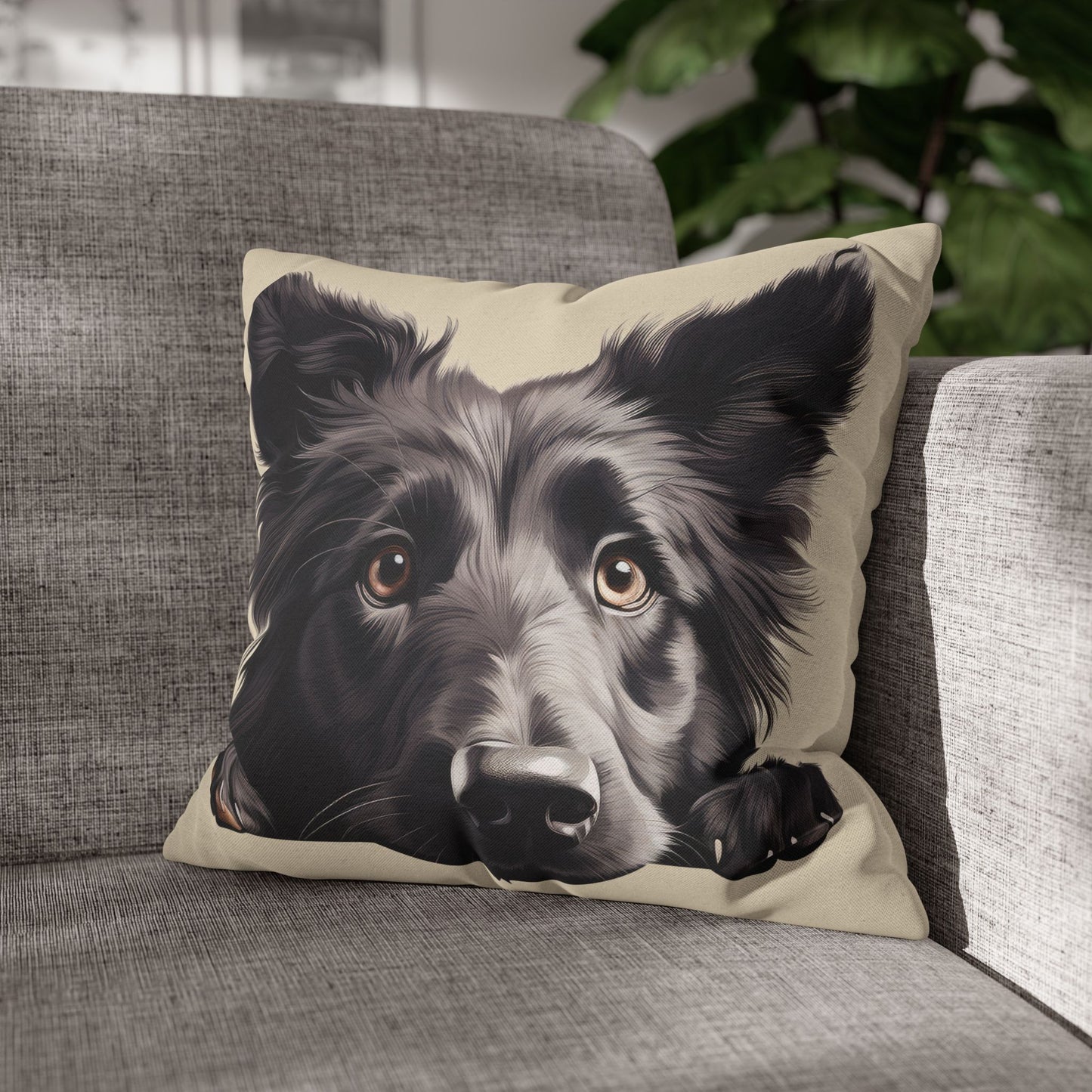 Belgian Sheepdog Face Decorative Pillow - Cute Peeking Pet Throw Pillowcase