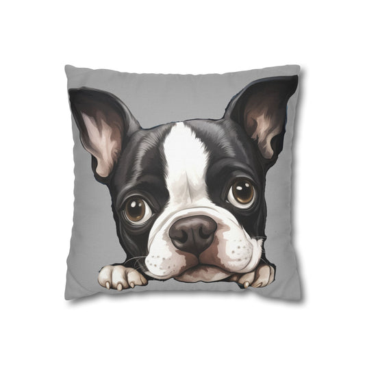 Boston Terrier Decorative Throw Pillow - Cute Peeking Dog Accent Cushion