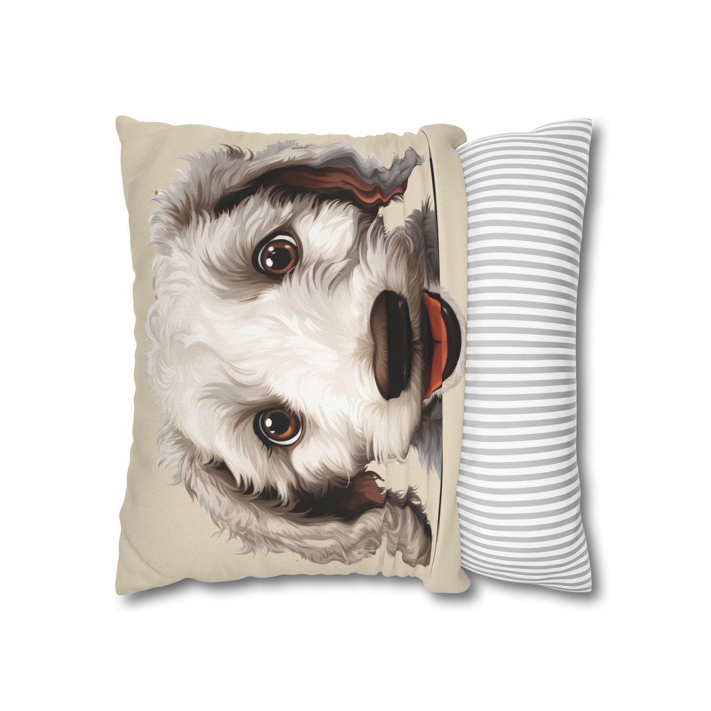 Bedlington Terrier Face Throw Pillow — Whimsical Pet Portrait Cushion Cover