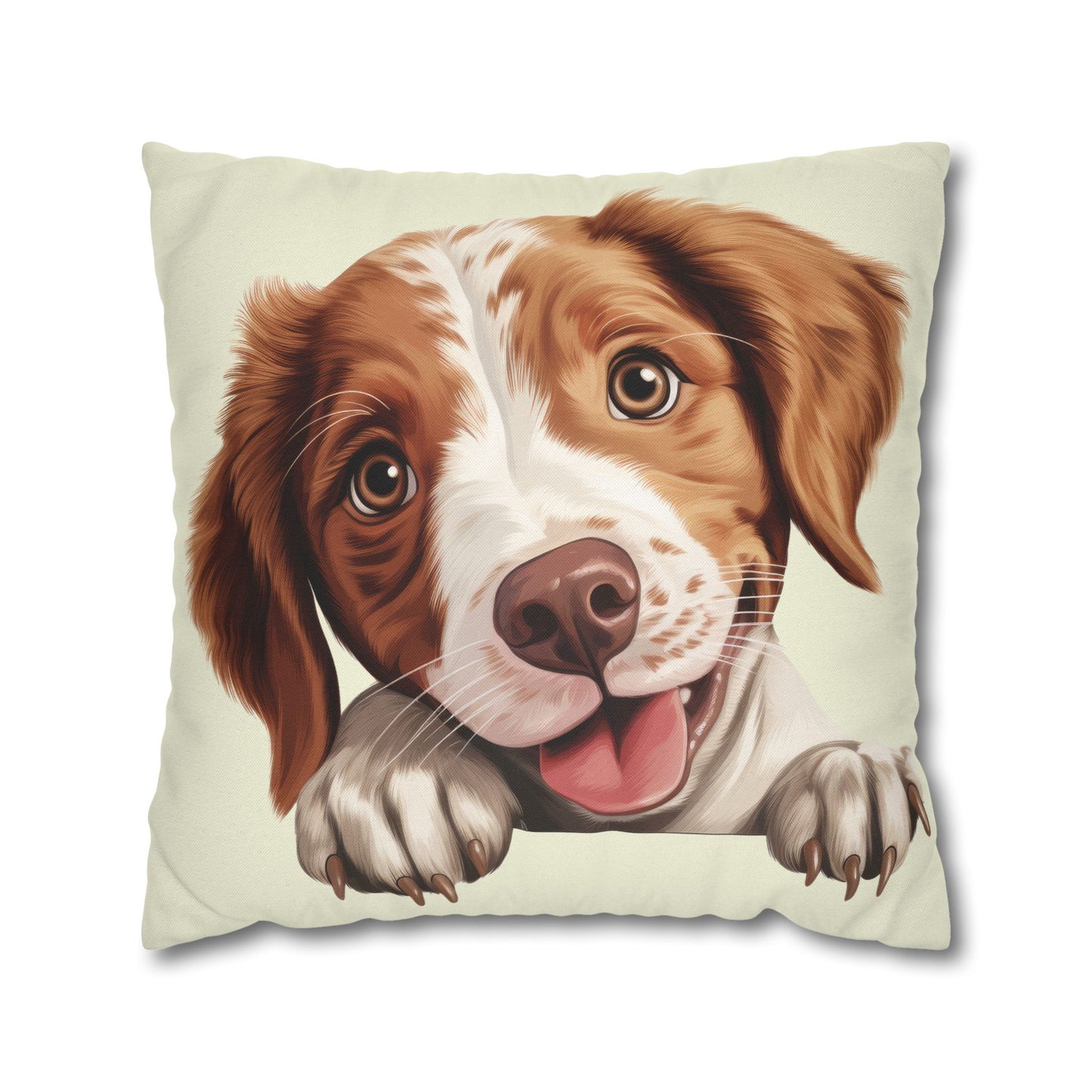 Brittany Throw Pillowcase — Adorable Brown Dog Decorative Pillow Cover