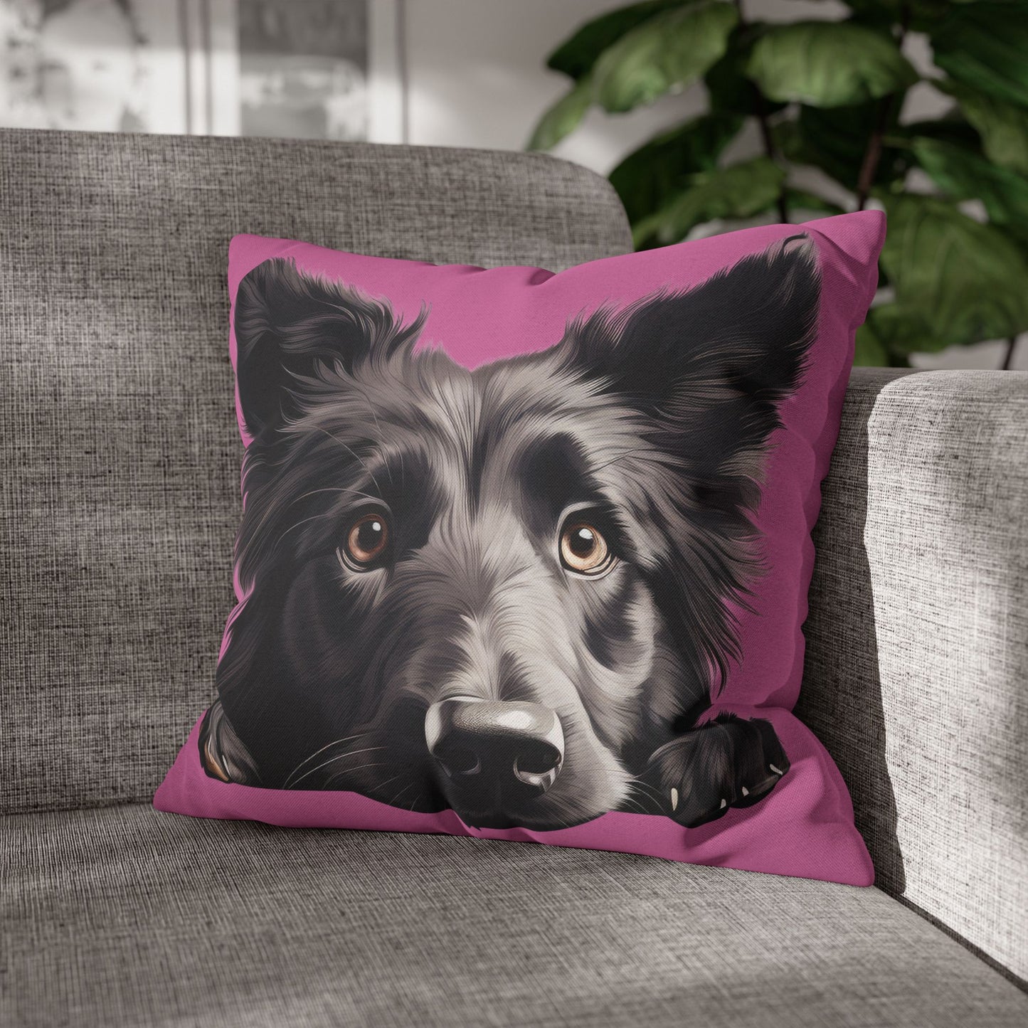 Belgian Sheepdog Face Decorative Pillow - Cute Peeking Pet Throw Pillowcase