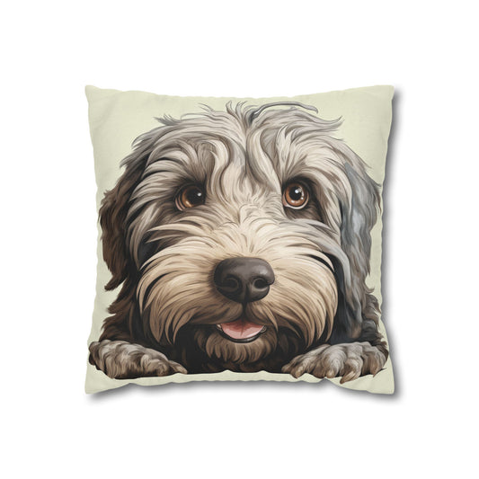 Bergamasco Face Throw Pillowcase — Playful Doodle Pet Decor