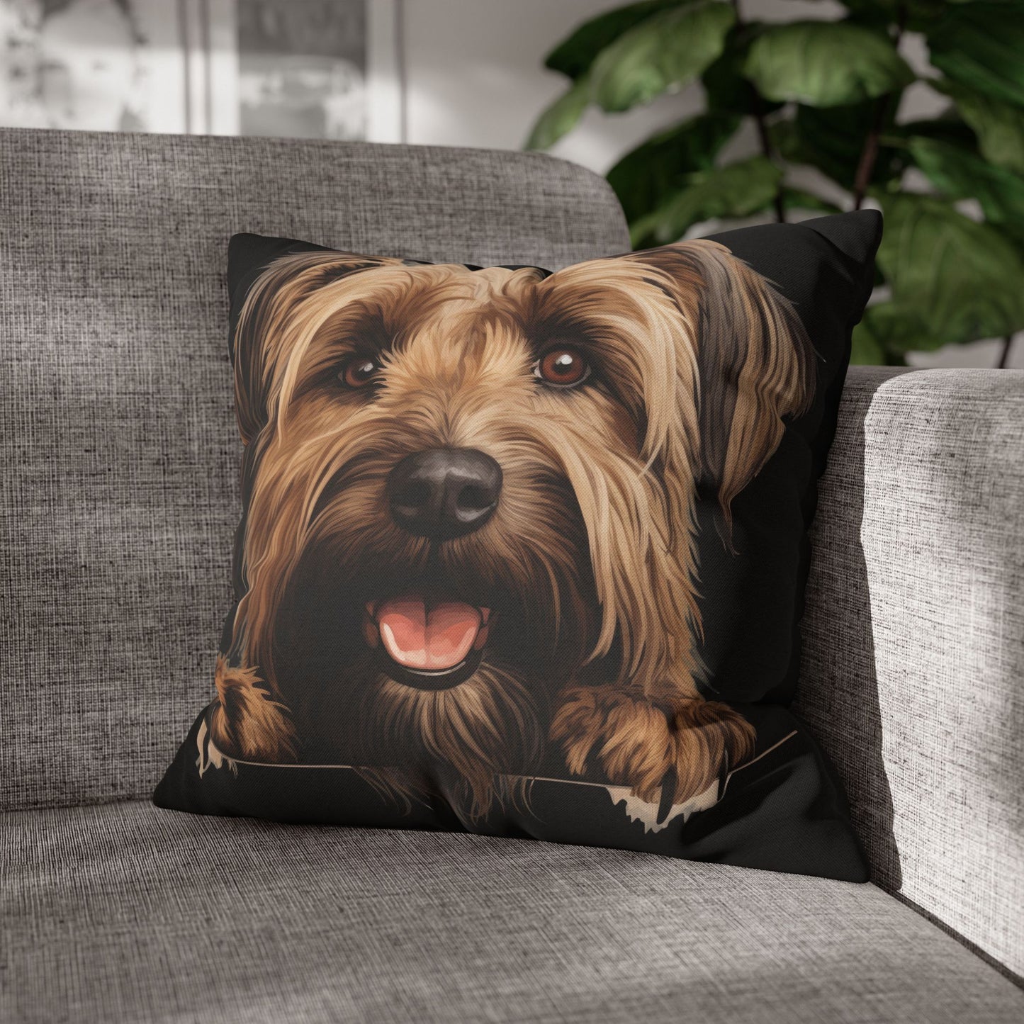 Briard Dog Pillow Cover — Happy Pup Throw Pillowcase