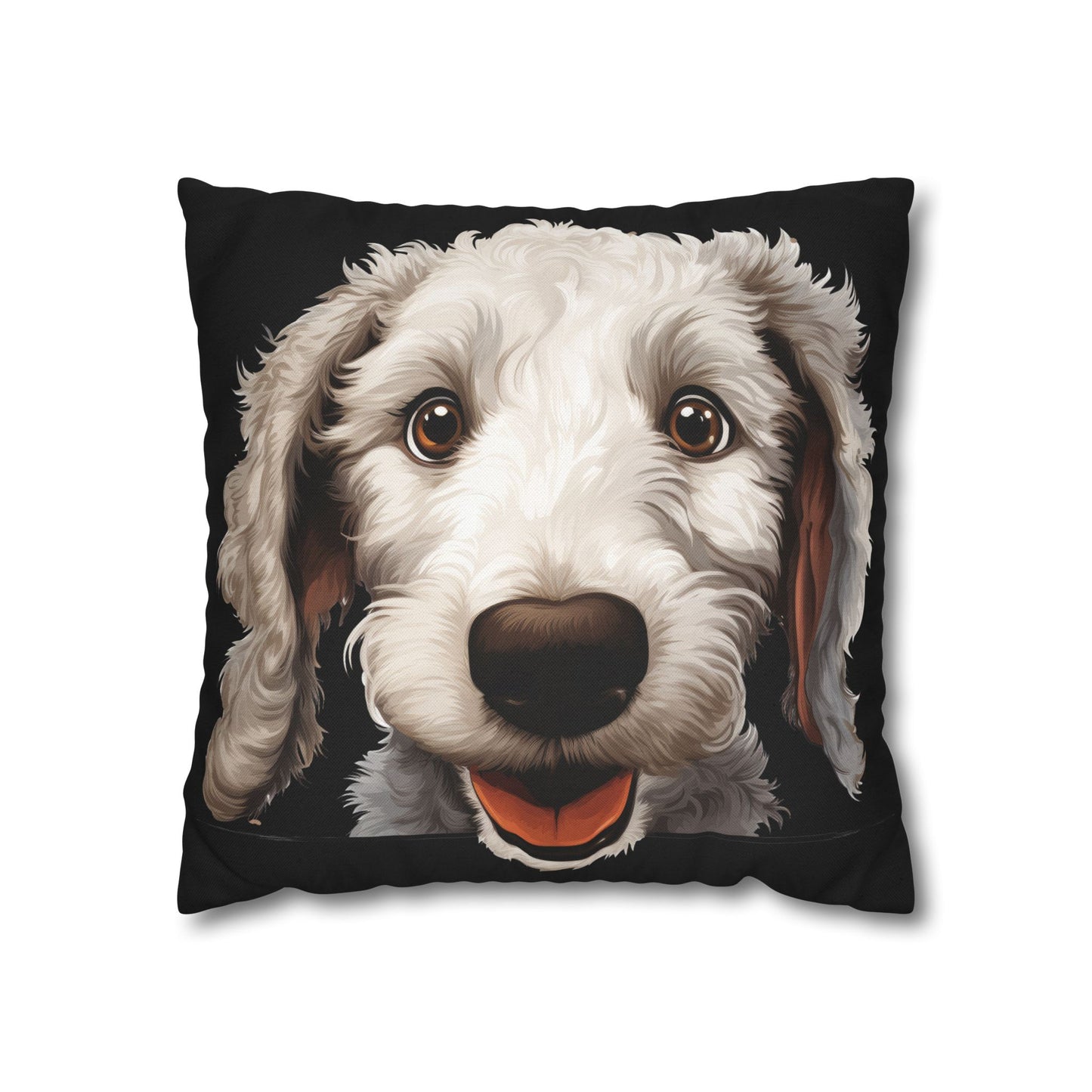 Bedlington Terrier Face Throw Pillow — Whimsical Pet Portrait Cushion Cover