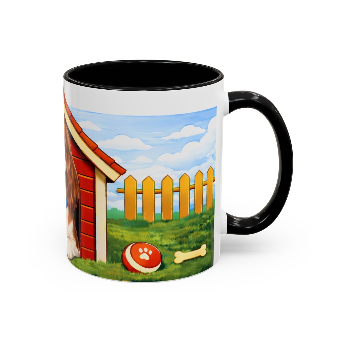 Cavalier King Charles Spaniel — Red Doghouse Accent Coffee Mug (11oz/15oz)