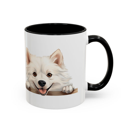 American Eskimo Dog Accent Coffee Mug — Cute Peekaboo Pup 11/15oz