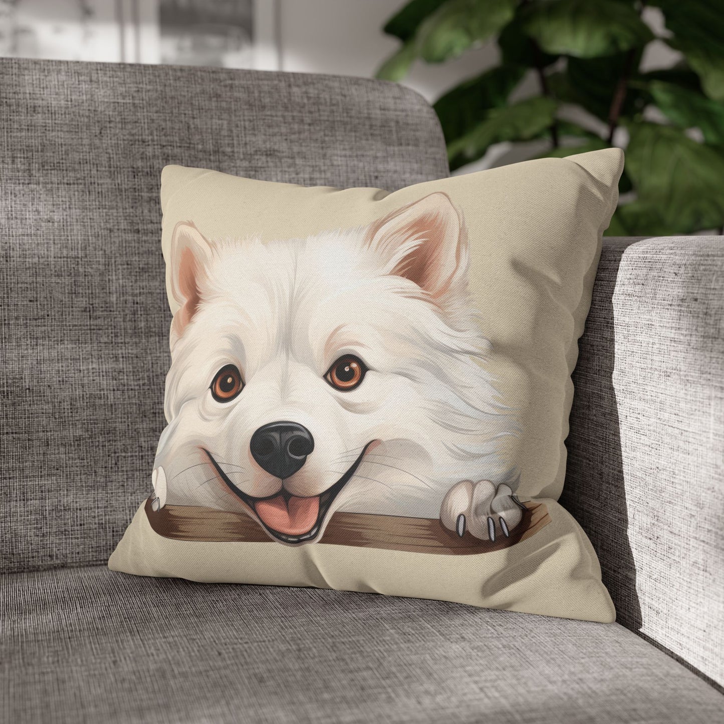 American Eskimo Dog Throw Pillow — Adorable Peeking Puppy Decorative Pillowcase