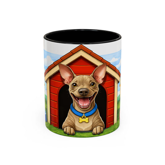 American Hairless Terrier Coffee Mug — Cute Smiling Pup Red Dog House Mug (11/15oz)
