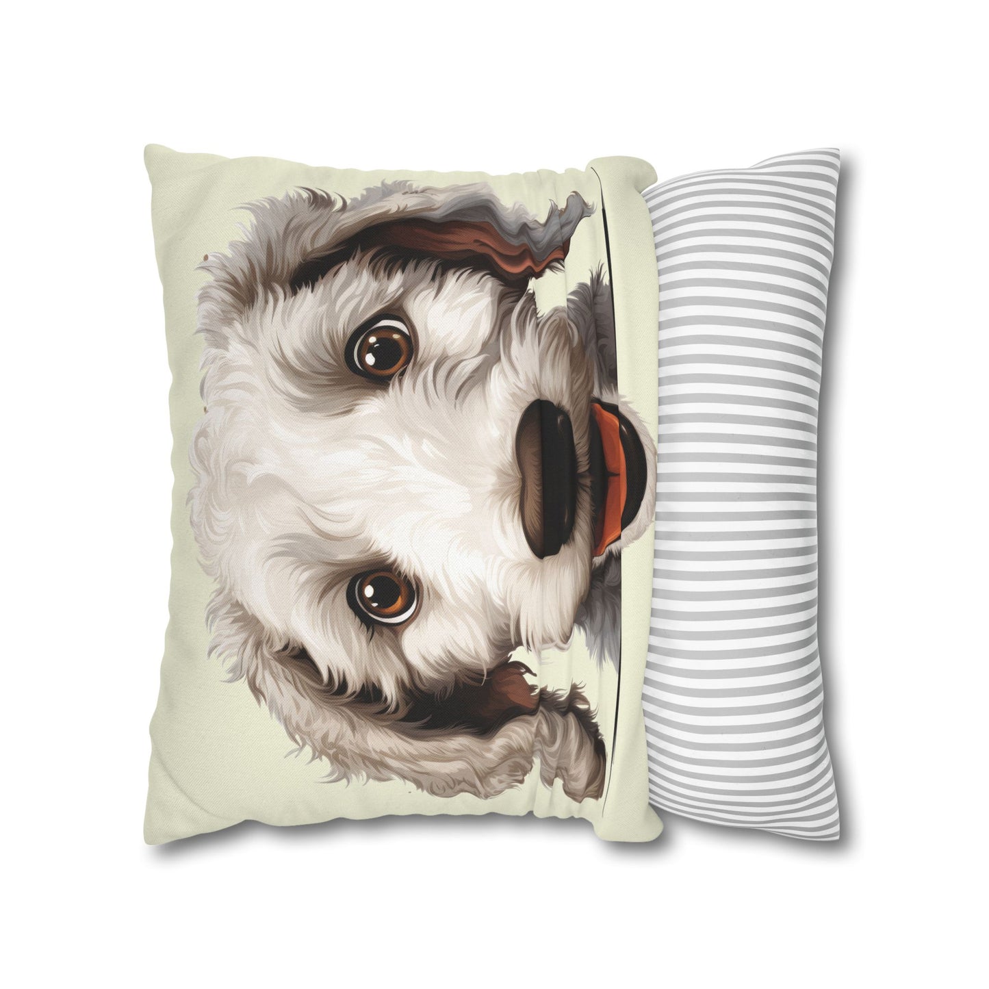Bedlington Terrier Face Throw Pillow — Whimsical Pet Portrait Cushion Cover