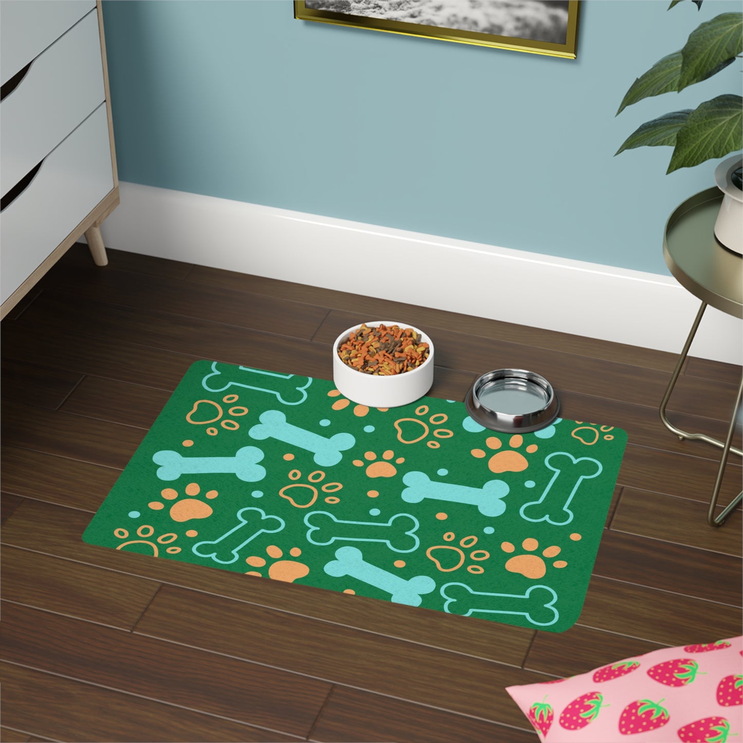 Bones & Paws Design Dog Feeding Mat (12x18) - Dark Green