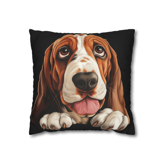 Basset Hound Throw Pillow — Cute Dog Face Square Pillowcase