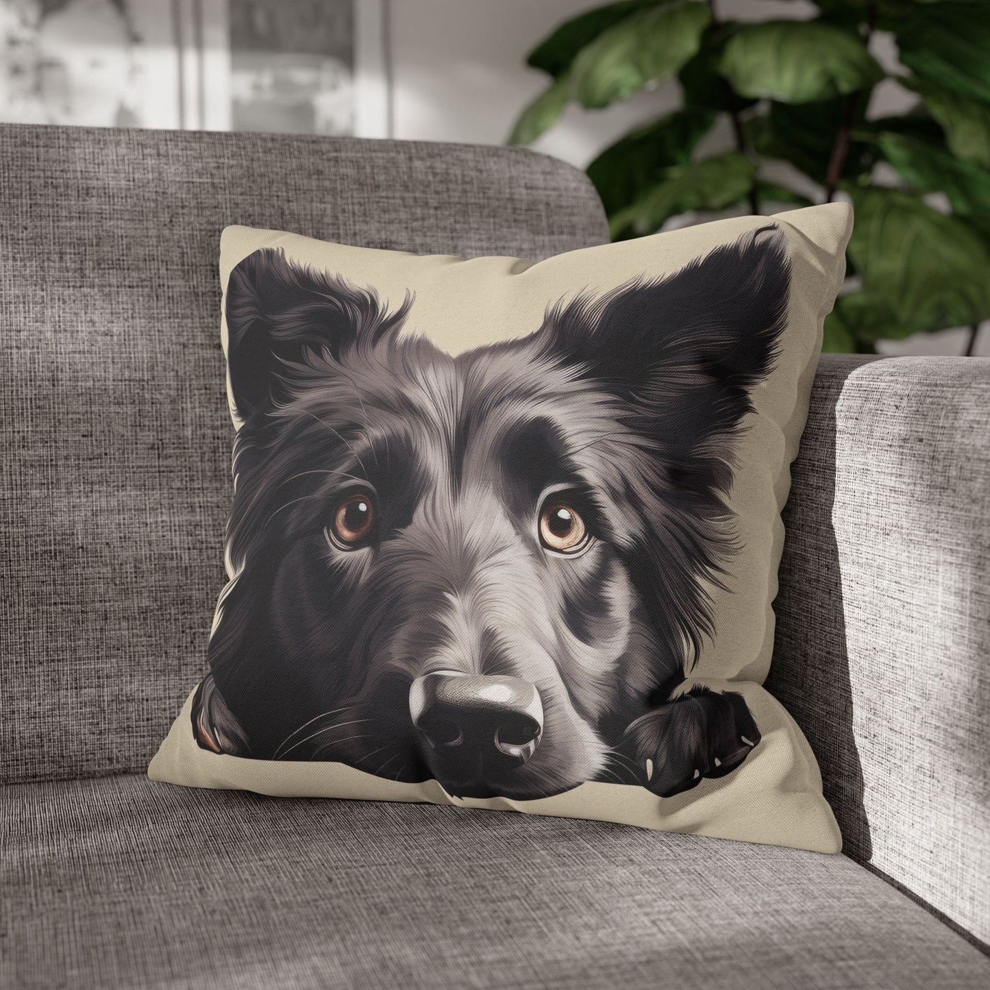 Belgian Sheepdog Face Decorative Pillow - Cute Peeking Pet Throw Pillowcase