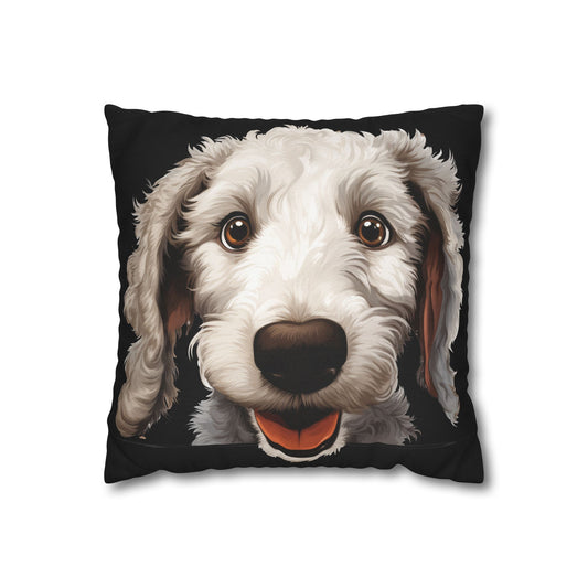 Bedlington Terrier Face Throw Pillow — Whimsical Pet Portrait Cushion Cover