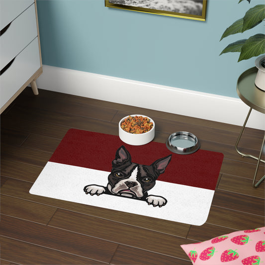 Boston Terrier Dog Feeding Mat (12x18)  -Maroon/White