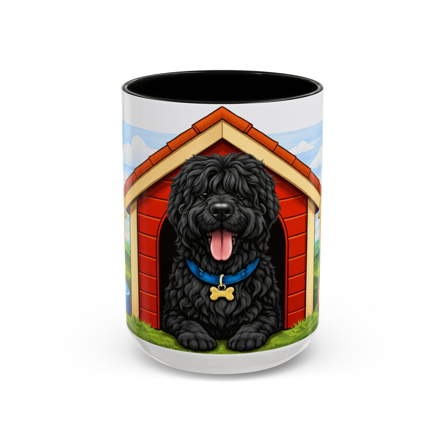 Black Russian Terrier -- Red Doghouse Accent Coffee Cup (11/15 oz)