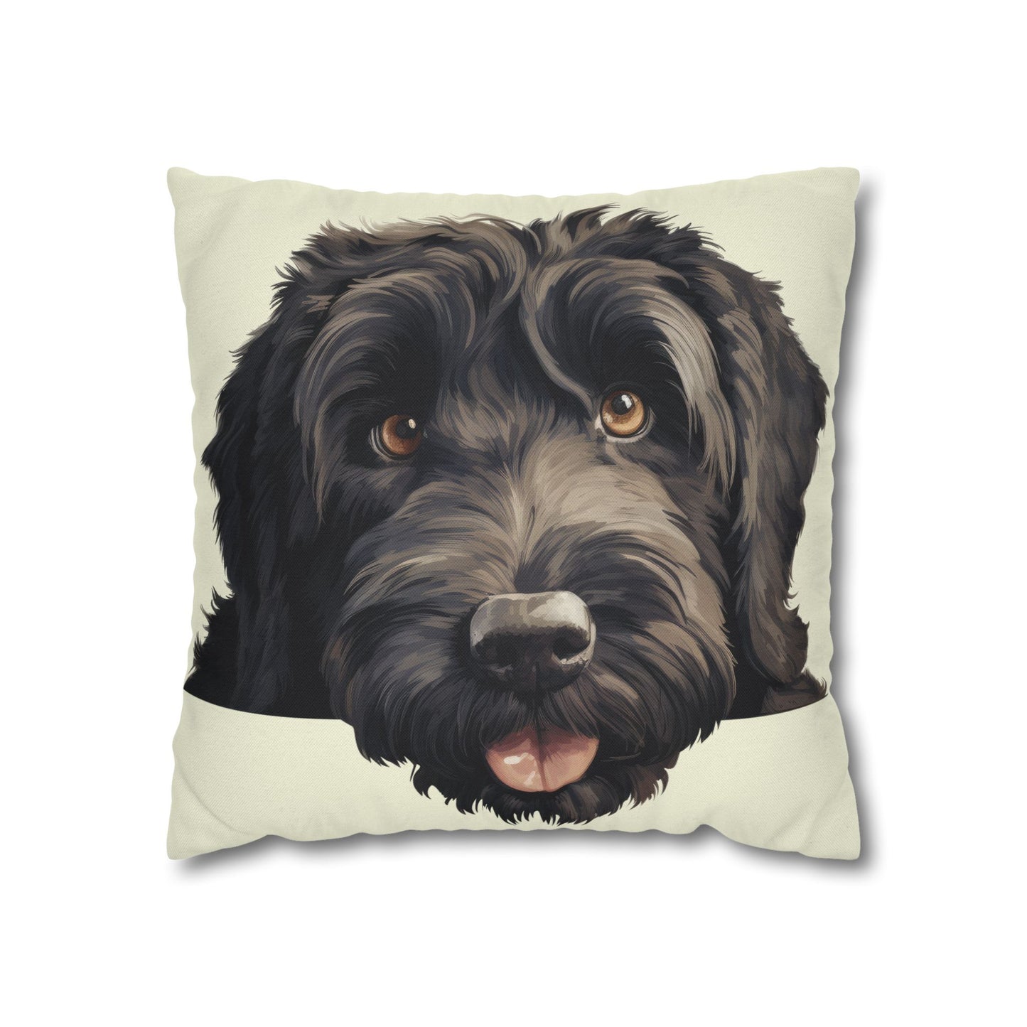 Black Russian Terrier Face Throw Pillow — Cute Dog Portrait Decorative Pillowcase