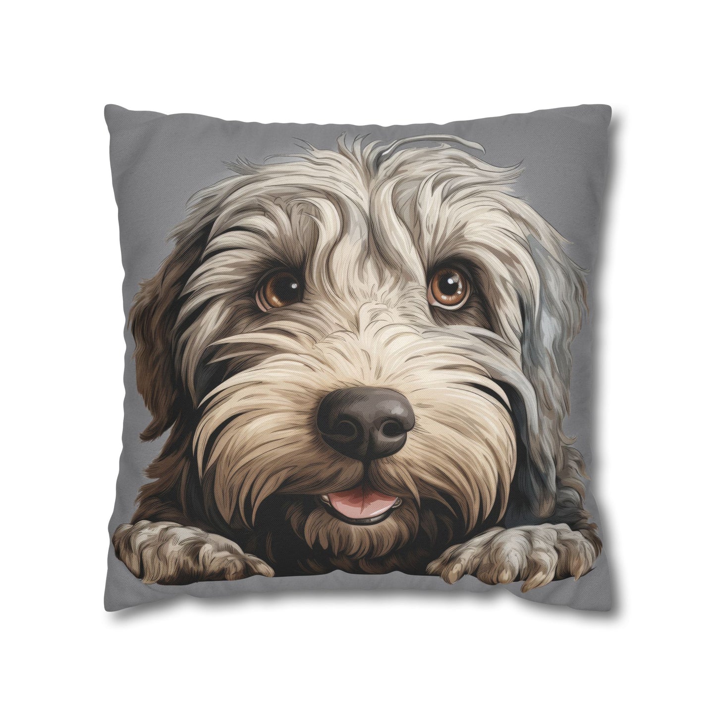 Bergamasco Face Throw Pillowcase — Playful Doodle Pet Decor
