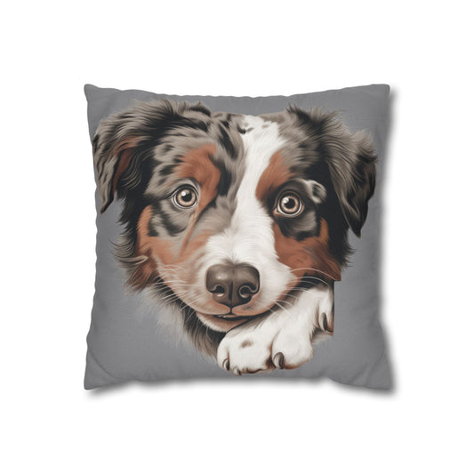 Australian Shepherd Portrait Pillow — Cute Dog Face Decorative Throw Pillowcase