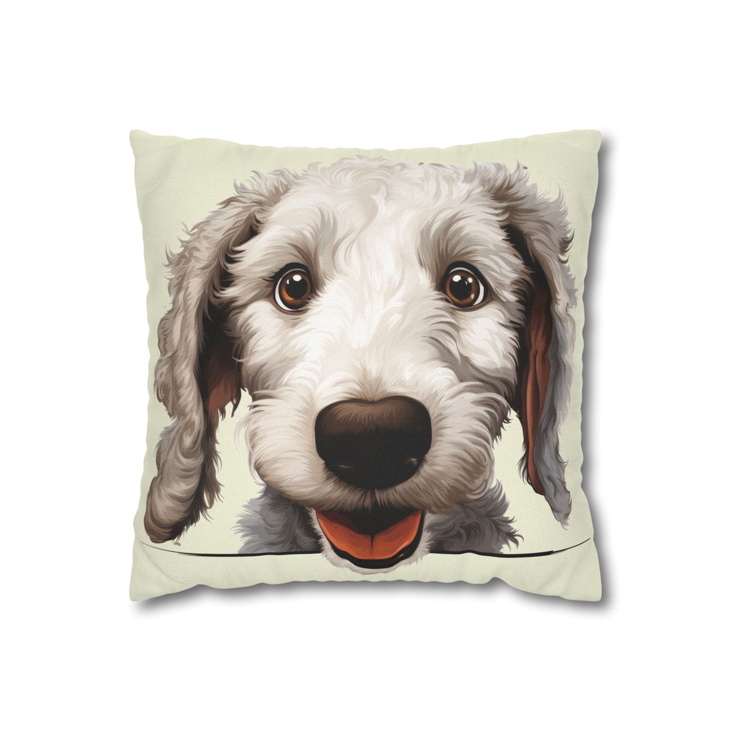 Bedlington Terrier Face Throw Pillow — Whimsical Pet Portrait Cushion Cover