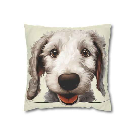Bedlington Terrier Face Throw Pillow — Whimsical Pet Portrait Cushion Cover