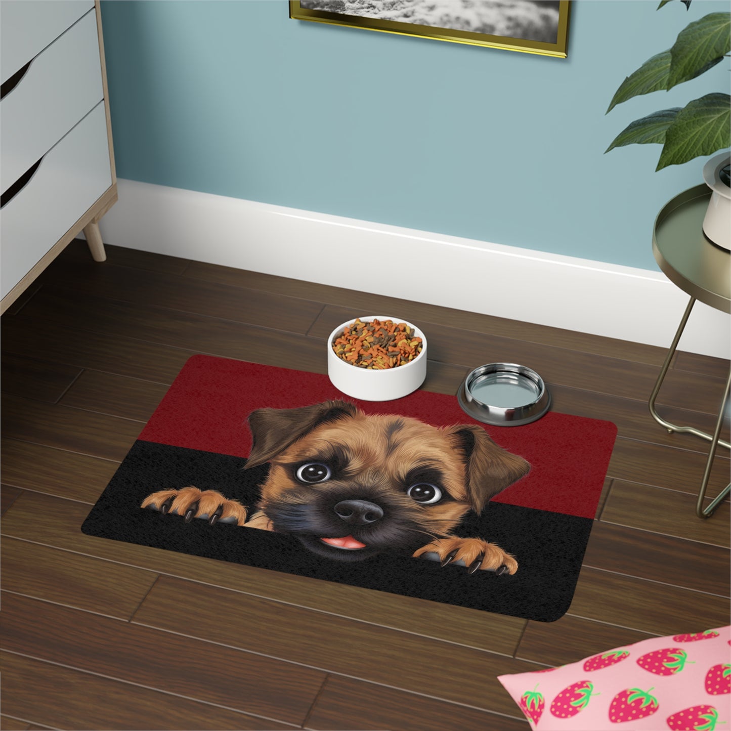 Border Terrier Dog Feeding Mat (12x18)  -Garnet/Black