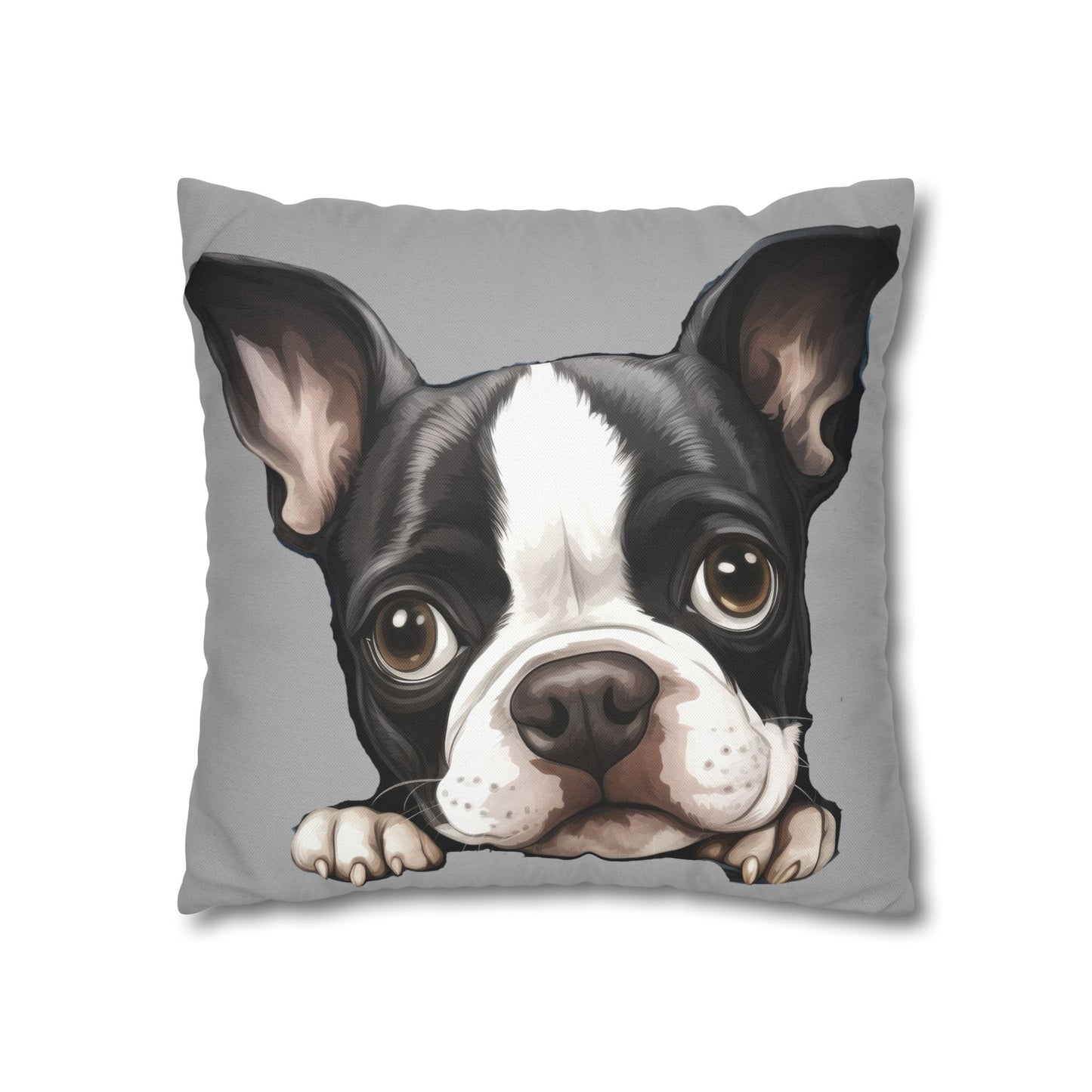 Boston Terrier Decorative Throw Pillow - Cute Peeking Dog Accent Cushion